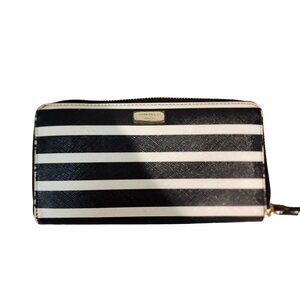 Kate Spade Black and White Striped Wallet tri compartments